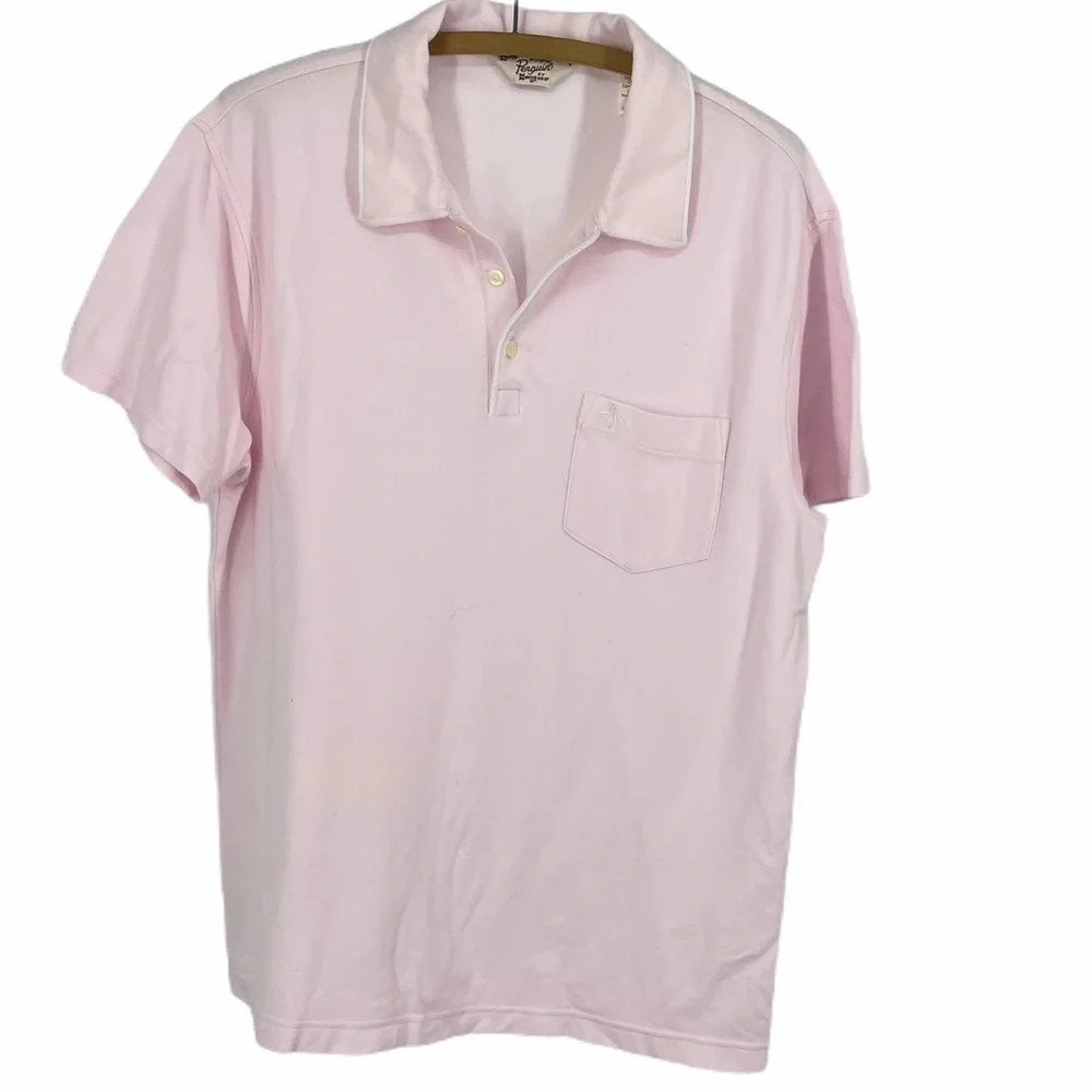 Penguin pink pocket polo white piping L